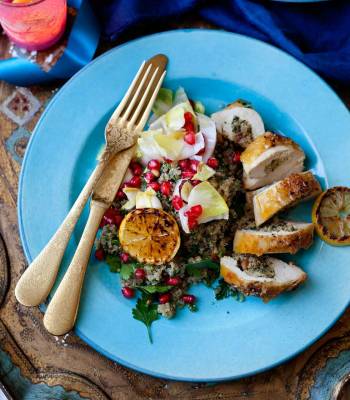 Chicken breasts with date and pine nut quinoa stuffing