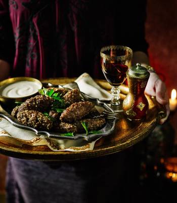 Lamb kibbeh stuffed with mozzarella and pine nuts