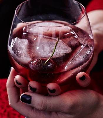 Cherry cheer cocktail with toffee cherries