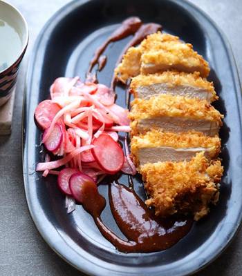 Tonkatsu crumbed pork with radish salad
