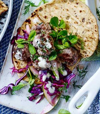 Swedish-style beef patties with apple slaw