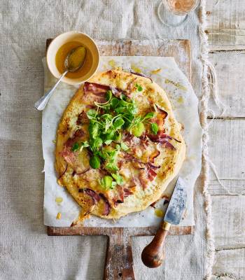 Tarte flambée with Comté and watercress salad