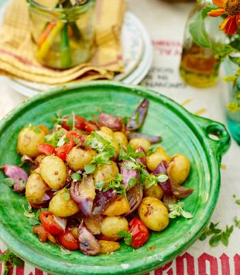 Roasted new potatoes, cherry tomatoes and basil