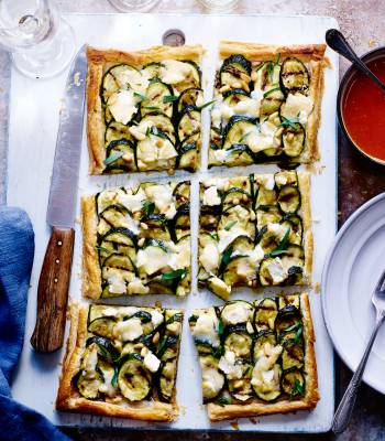 Courgette, mustard and goats’ cheese galette