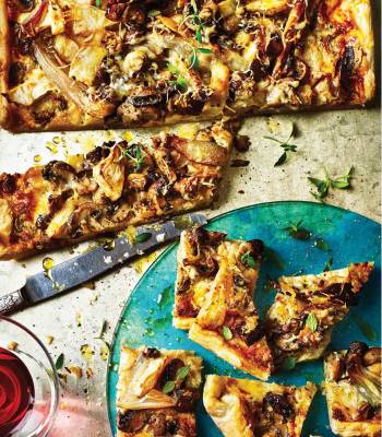 Celeriac, shallot and mushroom tart