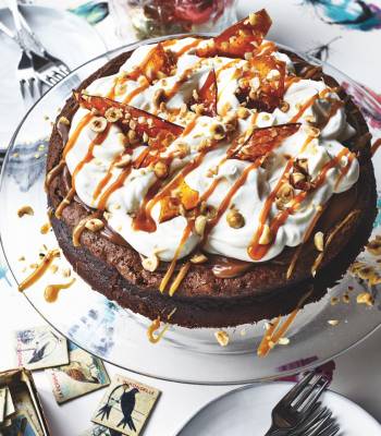 Nutella and salted caramel soufflé cake