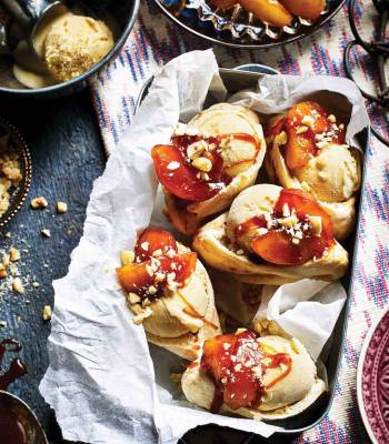 Nutty apple pittas with tahini ice cream