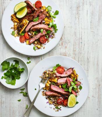 Steak with Cajun grilled corn salad