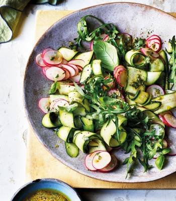 Courgette and radish ribbon salad with basil dressing