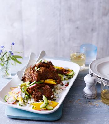 Indian-spiced lamb chops with mango and cucumber salad