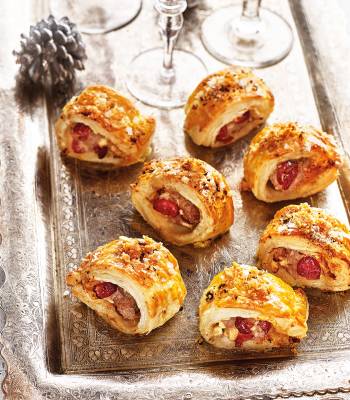 Cranberry and pork crackling sausage rolls 