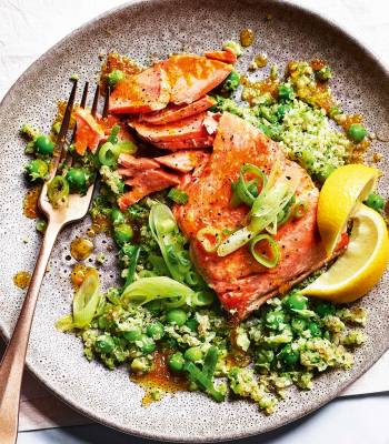 Citrus salmon with green quinoa