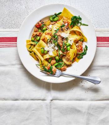 Pasta rags with speedy sausage sauce