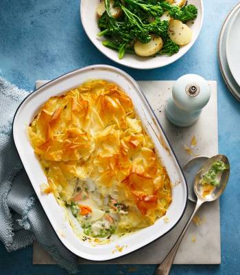 Fish pie with filo pastry