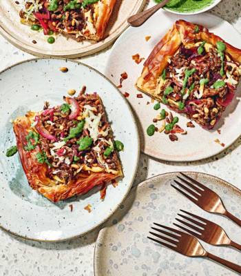 Moroccan lamb filo pie with chermoula drizzle