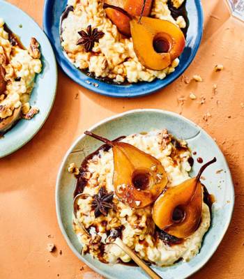Rice pudding with balsamic poached pears
