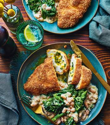 Lemon Kyiv with white bean braise 