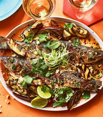Thai-style grilled sea bass and aubergine
