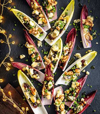 Stilton and chutney chicory boats