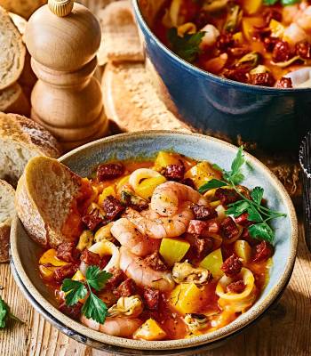 Chorizo and saffron seafood stew