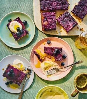 Blueberry, polenta and rapeseed oil upside-down cake