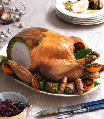 Roast turkey with herb and pistachio stuffing