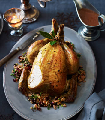 Roast chicken, gluten-free stuffing and redcurrant gravy