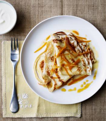 Pancakes with blood oranges and Greek yogurt 