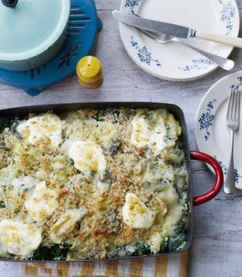 Two cheese, spinach and potato bake