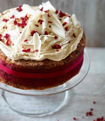 White chocolate and cranberry Christmas cake