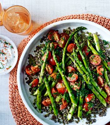 Puy lentil, asparagus and salsa verde salad