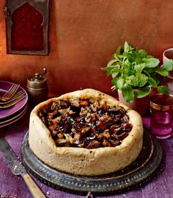 Spiced aubergine pie with olives and preserved lemon