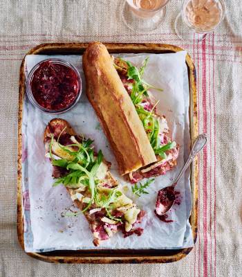Brie and beef baguette with beetroot jam