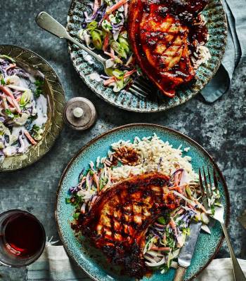 Coffee and chipotle pork chops with slaw