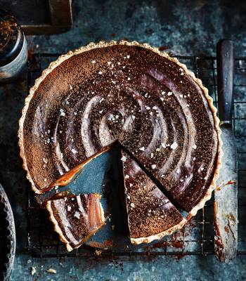 Miso butterscotch chocolate tart