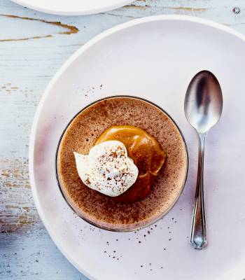 Chocolate orange pots with caramel sauce