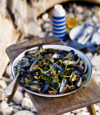 Cider and watercress mussels