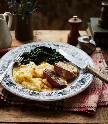 Whisky venison steaks with neeps and tatties