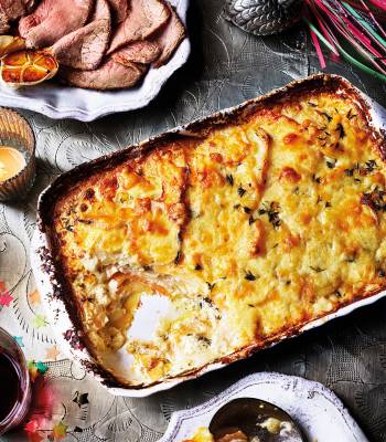 Cheesy root veg gratin