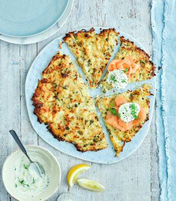Giant potato rosti with smoked salmon