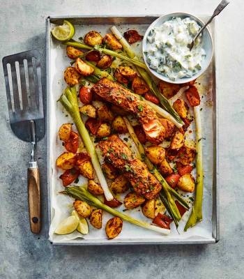 Tikka salmon traybake