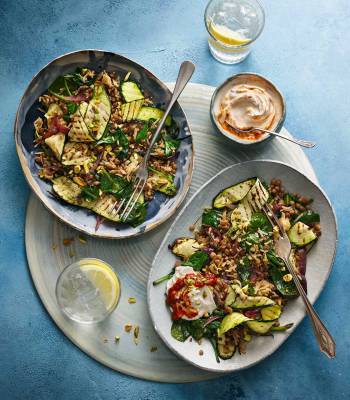 Middle Eastern rice bowl with spicy yogurt 