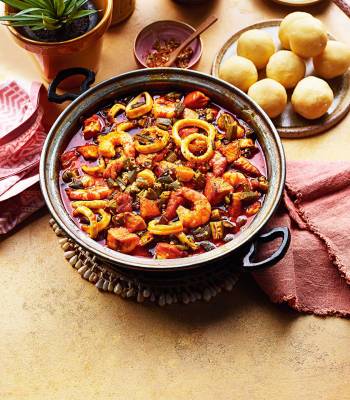 Seafood okra soup and semo