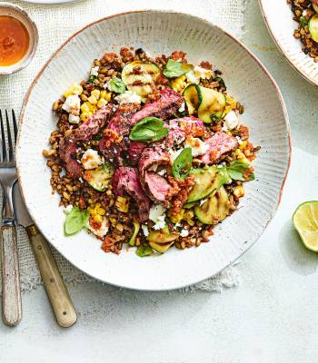 Steak and griddled vegetable grain bowl  
