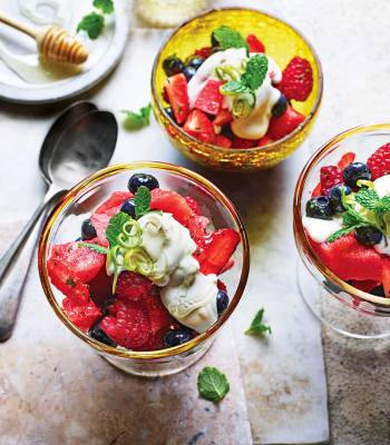 Summer fruit salad in a honey-lime syrup