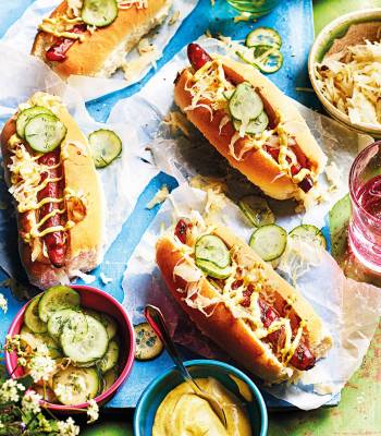 Carrot dogs with dill pickles and remoulade