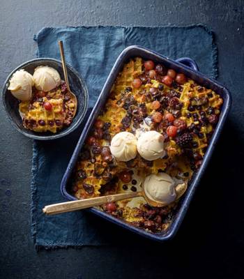 Black Forest waffle pudding