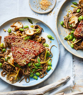 Hoisin-glazed tuna with ginger noodles