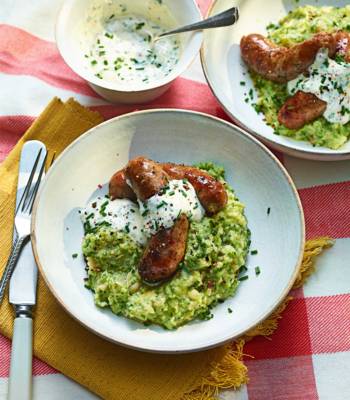 Sausages with broccolini mash