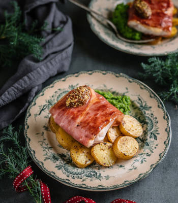 Sponsored: Christmas cod in Prosciutto di Parma with green pea purée 